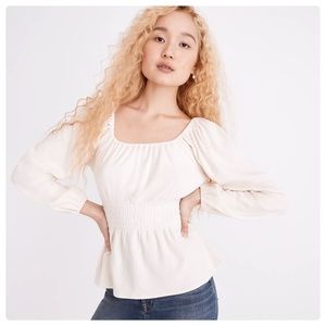 Madewell Plush Square-Neck Smocked Top XS